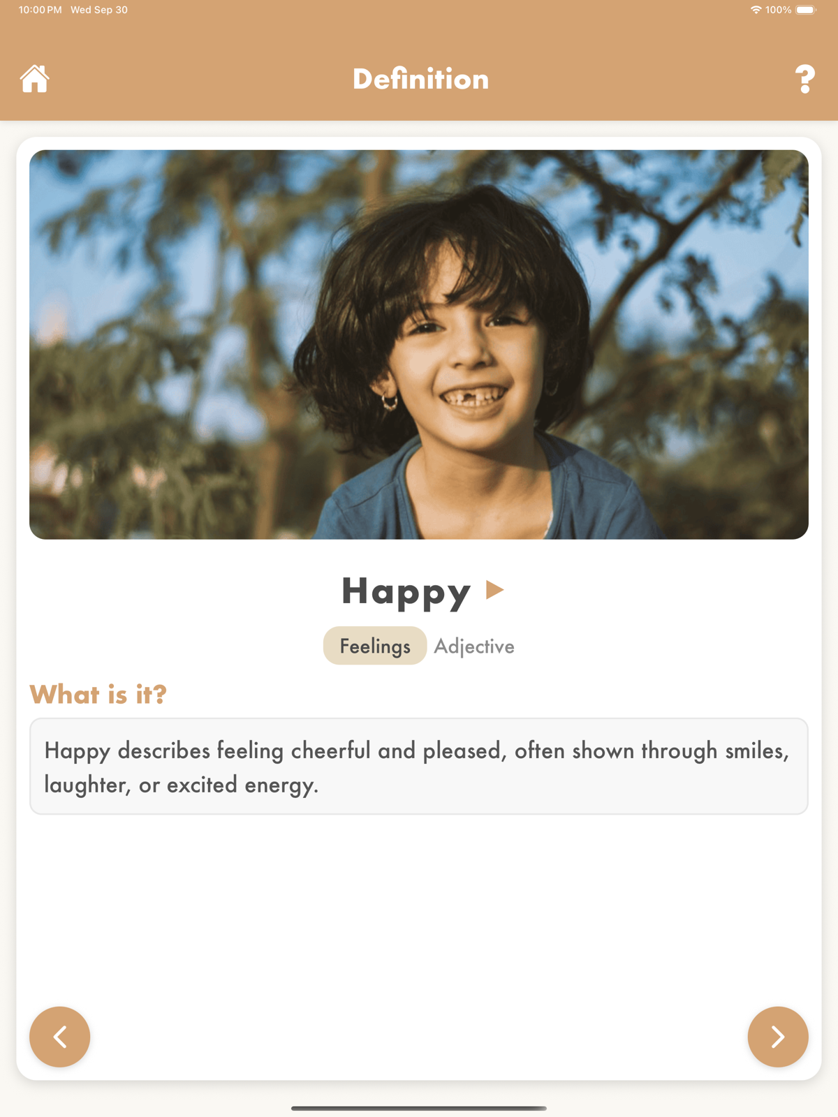 Kids Dictionary word detail view